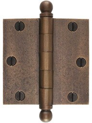 3 1/2-Inch Distressed Solid-Bronze Door Hinge with Ball Finials.